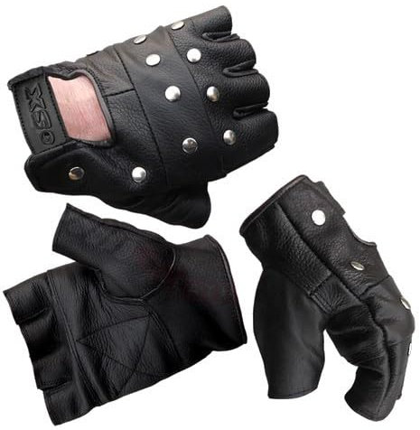 OSX Handschuhe ohne Finger, MITONES aus glattem Leder, Modell AC07 - Biker,Rock,Gothic, M Schwarz