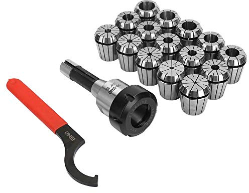 R8-ER40 Collet Chuck Holder, R8-ER40 Collet Set R8 Shank Collet Chuck Holder + 15Pcs ER40 Collets For Milling Machines
