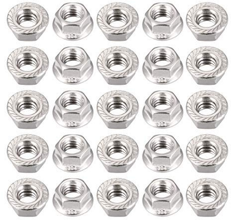 3/8-16 contratuercas hexagonales con brida dentada, acero inoxidable 304, 25 unidades