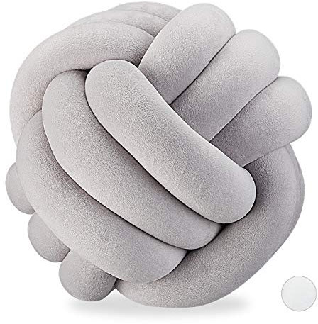 Relaxdays 1 x Knotenkissen, geknotetes Kissen für Sofa, Bett, dekorativ, skandinavisch, Zierkissen Knoten, Ø 25 cm, grau