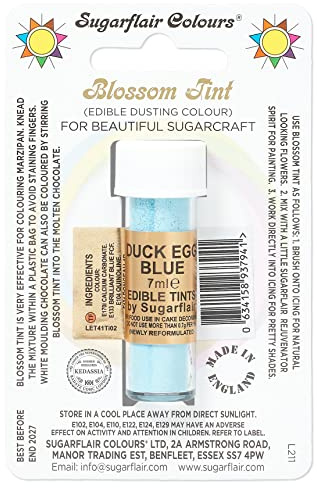 Sugarflair Blossom Tint Duck Egg Blue Food Colouring and Dusting Powder, Matt Finish, Brush On or Mix with Rejuvenator Spirit to Create a One of A Kind Cake - 7ml