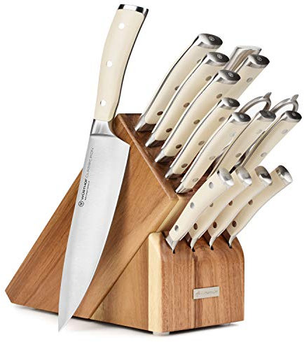 Wusthof Classic Ikon Creme - Juego de cuchillos con bloque de acacia (16 piezas)