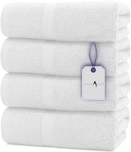 Penguin Home 100% Baumwolle Frottee-Badetuch 4-Teiliges Set, Weiß