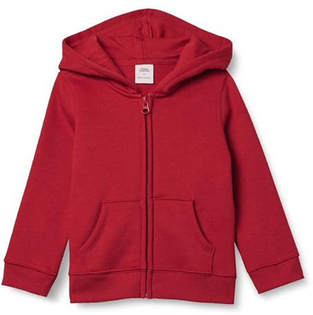 Amazon Essentials Girls' Fleece Zip-Up Hoodie Sweatshirt, Red, 2 Years