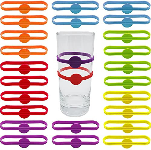 CTRICALVER Marque-Verres, marqueurs de boissons en silicone, Autocollants d'identification de verre de fête, étiquettes de marqueur d'identification, pendentifs en Silicone (24 pièces, 6 couleurs)