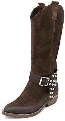 QUEEN HELENA Stivali Texani Camperos a Punta in Vera Pelle Scamosciati con Tacco Western Scamosciati Invernali Donna TEX110 Marrone 36