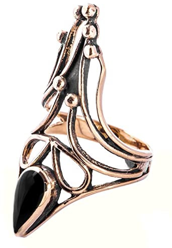 Windalf Langer Gothic Ring BLACK NIGHT 3.6 cm Vintage Damen-Ring mit Onyx Statementring Bronze (Bronze, 14.5)