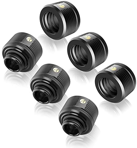 RAIJINTEK PELIAS Schwarz - D141806 G1/4 14mm OD Gerade Messing Hartrohr-Anschlüsse für PC-Wasserkühlung, Schwarz, 6 Stück