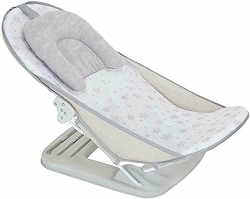 LADIDA Babybadewanne Baby Faltbares verstellbares Reise-Badewannensitz-Stütznetz Badenetz Anti-Rutsch-Badenetz-Regalsitz Sicherheits-Badesitzstütze mit Kopfstützenkissen (Grauer Babybadewanne 286)