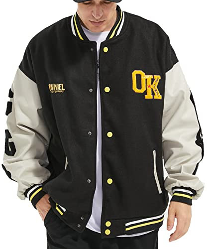 GIJOVANA College Jacke Herren mit Stickerei Übergangsjacke Damen Sportjacke Baseball Jacken Herbst Winter(Schwarz,S)