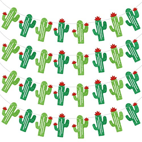 4 Stück Taco Kaktus Girlande Banner Grün Glitzer Kaktus Banner Kaktus Dekorationen Fiesta Banner Taco Party Banner für mexikanische Fiesta Bachelorette Baby Shower Dschungel Party Supplies Dekor