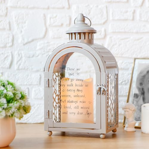 TRIROCKS Lámpara Conmemorativa 28cm Alta, Soporte para Vela Caminar Junto a Nosotros con Vela LED y Patrón de Amor, Regalo de Simpatía para Funerales (Gris)