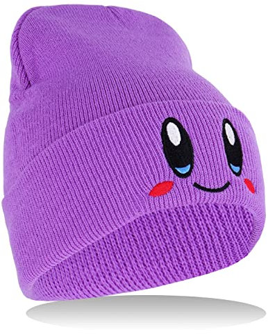 Roffatide Anime Skull Caps für Damen Herren Bestickter Totenkopf-Hut Beanie Mütze Winter Strickmütze Violett