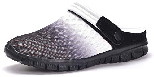 Femmes Sabots Mules Respirant Chaussures de Jardin Sport Pantoufles Piscine Sandales D'Été Chaussures, Noir Blanc, 37 EU