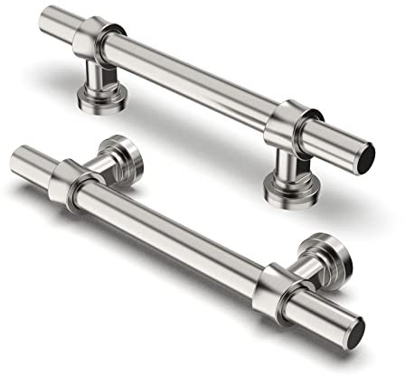 FURNIWARE Pack of 10 Cabinet Handles, Hardware Drawer Pulls Kitchen Cabinet Door Handles Pull for Kitchen Dresser Drawer Bathroom, Brushed Nickel,96mm(3.8 Inch) Hole Center