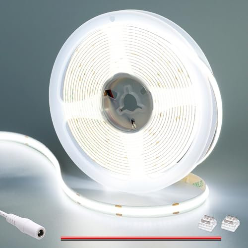 GOMING 24V COB LED Streifen Kaltes Weiß 6000K 5M LED Strip 312LED/M LED Band Selbstklebend CRI 93+ Hohe Helligkeit 4100lm Nicht Wasserdicht IP20 für Innen Heim Küche Deko(Netzteil nicht Enthalten)