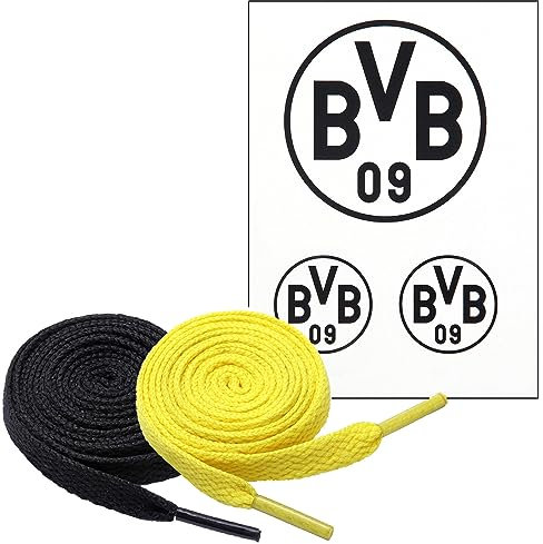 King of Trade BVB Aufkleber (schwarz, 3er-Set) + 2 Paar Fan-Schnürsenkel