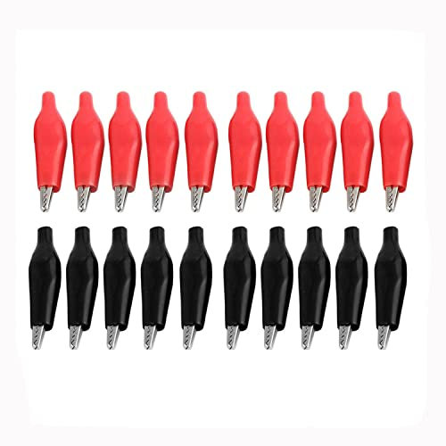 Set di 20 morsetti a coccodrillo, 45 mm, rosso, con isolamento a spinta, morsetti a coccodrillo, per fai da te, 20 pezzi