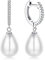 JeweBella 925 Sterling Silber Perlenohrringe Creolen Ohrringe Silber 925 Hängend für Damen Mädchen Perlen Ohrringe Hängend Creolen Ohrringe mit Perlen Anhänger Perlen Tropfen Ohrringe Schmuck