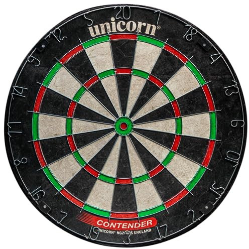 Unicorn Striker, Classic und Contender Bristle Dartscheiben-Modelle mit Stahlspitze, Dartscheibe in Freizeitqualität, drehbarer Metall-Zahlenring, schmale Drahtverschlüsse zur Reduzierung von