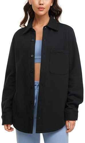 CRZ YOGA Damen Bluse Langarmshirt Button Down Shirts Boyfriend Hemdbluse Casual Langarm Tops mit Tasche Schwarz 40