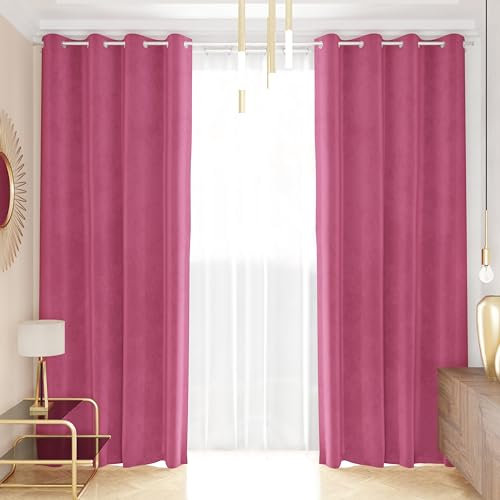 PETTI Artigiani Italiani - Velvet Curtains with Panels for Interior with Rings 2 Pieces 140 x 280 cm, Velvet Curtain for Bedroom and Living Room, Blackout and Modern, Fuchsia, 100% Made in Italy
