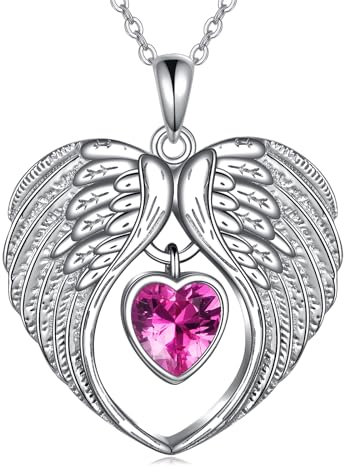 VONALA Engelsflügel Kette Silber 925 Engelsflügel Herz Halskette Anhänger Geburtsstein Oktober Schmuck Geschenke für Damen