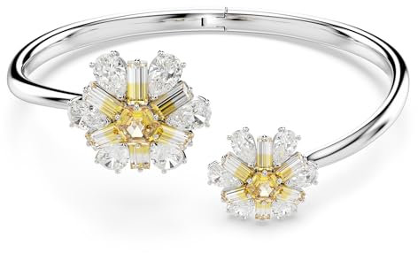 Swarovski Idyllia Armreif, Rhodinierter Damenarmreif mit Blumen-Motiv und Strahlenden Swarovski Kristallen
