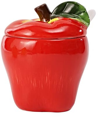 KNBG Pot à sucre en céramique en forme de fruit avec couvercle et cuillère - Pot à condiments - Pomme