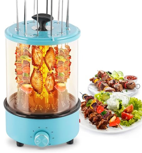 YJINGRUI Elektrischer Drehgrill 360° Drehrung Hähnchengrill mit 12 Saiten Mini Dönergrill mit 30 Minuten Timer Tischgrill für zu Hause 1100 W