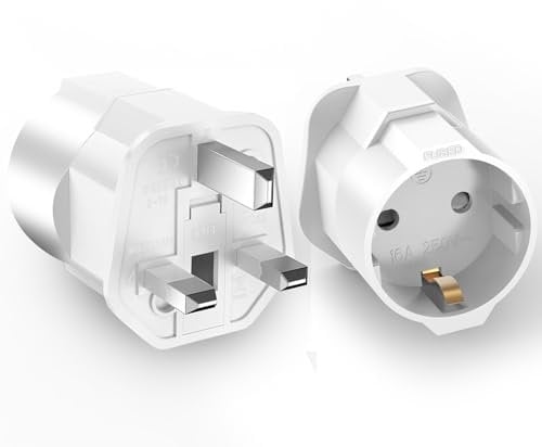 Dsclavacy 2 Pack EU to UK Plug Adapter, European to UK Travel Adaptor 2 Pin to 3 Pin Plug Adapter, Type C/E/F Europe German France Spanish Polish Turkish to British Adapter Type G