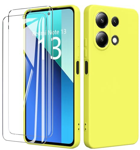 binandteam Cover per Xiaomi Redmi Note 13 4G (6.67) con 2 Pezzi Vetro Temperato Custodia, Gomma Gel di Silicone tpu Liquida Antiurto Antigraffio Case - Giallo