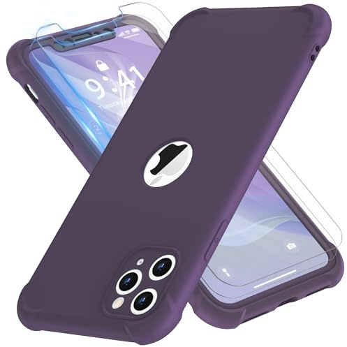 ORETECH Cover Compatibile con iPhone 11 Pro, Custodia per iPhone 11 Pro con[2 x Pellicola Protettiva Vetro Temperato] Antiurto Sottile Hard PC TPU Silicone Anti Graffio per iPhone 11 Pro - Viola Scuro