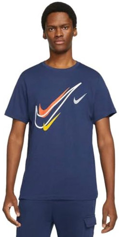 NIKE Men's Court Swoosh Logo T-Shirt Short Sleeve Classic Tee White DQ3944 100 New (UK, Alpha, L, Regular, Regular, Navy)