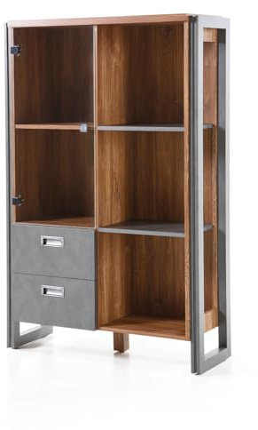 Highboard Vitrine Eiche Stirling und grau Matera, Industrial Design, Anrichte 90 x 140 cm für Wohnzimmer und Esszimmer Auburn (Highboard 2)