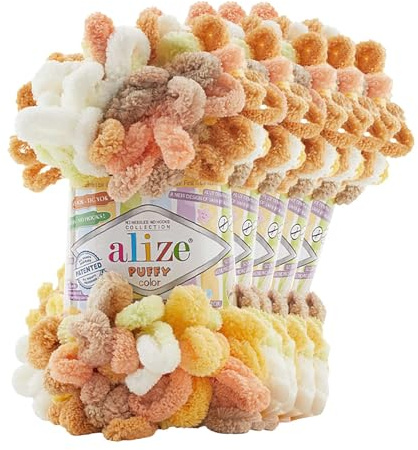 5 x 100g Strickgarn ALIZE Puffy Color Stricken ohne Nadeln Fingerstrickgarn