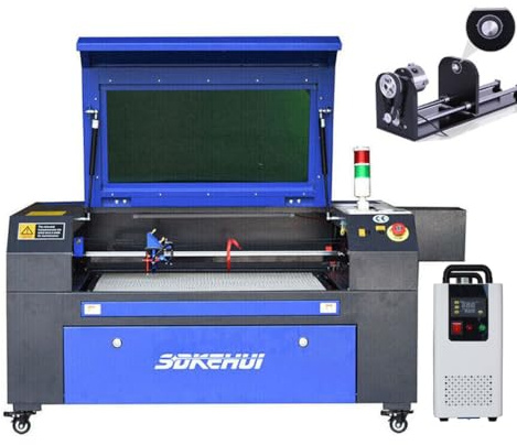 otmechl 80W CO2 Laser Graviermaschine Lasergravurmaschine,Laser Cutting Engraver Graveur,Autofokus,Zwei Gravurplattformen,Ruida controller Laser Engraving Maschine 700mmx500mm & KH6000 & Drehachse