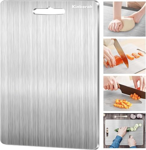 Tagliere in titanio, tagliere da cucina doppia faccia antibatterico in acciaio inox, tagliere in titanio leggero e durevole, adatto per l'uso quotidiano in cucina e per il campeggio 12 x 8 in