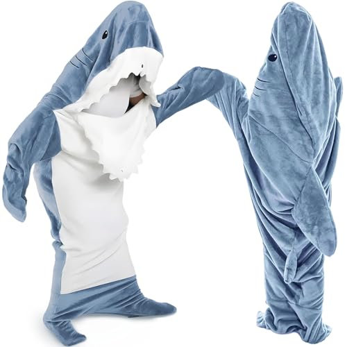 JEDWKFA Hai Decke Erwachsene, Hai Decke, Superweicher Shark Blanket, Hai Pyjama Geeignet für Männer und Frauen, Decke zum Anziehen Erwachsene, für Cosplay-Shows, Cartoon Pyjama Partys (XL)