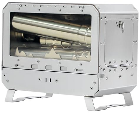 SOUUXIU Estufa de leña para Exteriores, Hoguera portátil para Acampar con Horno y Ventana de Vidrio Ancha, Chimenea de Acero Inoxidable para Patio, Quemador de leña, fogata para cocinar