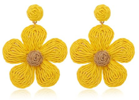 TOFBS Ohrringe für Damen Boho Persönlichkeit Statement Baumeln Rattan Blume Ohrringe Groß Hypoallergene Hawaiian Holiday Style Modeschmuck(Gelb)