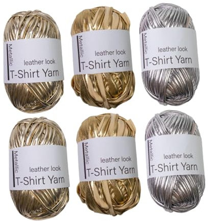 Amagogo Filato per Magliette Metallizzato Multiuso Morbido Tessitura Forniture Progetti Fai da Te Filato per Maglieria Uncinetto per Cuscini Arazzo, Oro Argento