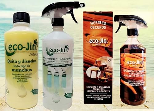 ECO-JIN DETERGENTE EXTRA CONCENTRADO + ECO-JIN OLEO LIMPIADOR MADERAS REPARADOR RESTAURADOR ABRILLANTADOR - PRODUCTOS REVOLUCIONARIOS MADERAS OSCURAS (INTENSE/MARSELLA)