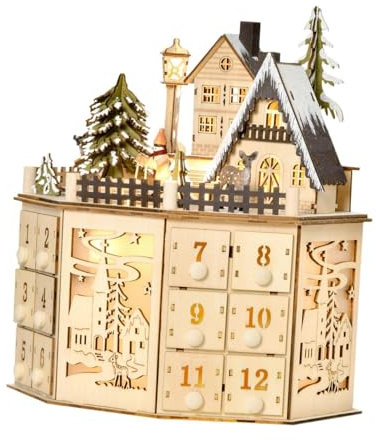 Adventskalender aus Holz, LED-Heimdekoration, traditionell mit 24 Schubladen für Weihnachten
