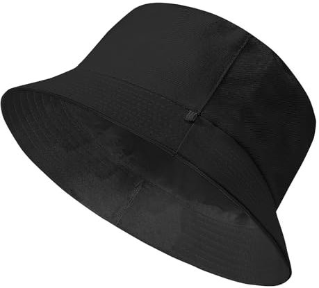 TOMEEK Fischerhut Herren Bucket Hat Damen Sonnenhut Reversibel Fischerhüte Baumwolle Sommerhut Unisex Anglerhut Doppelseitig Freizeithut Faltbar Einfarbige(Schwarz,M)