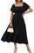 GRACE KARIN Women Summer Casual Dress Square Neck Ruffle Sleeve Smocked A-Line Long Swing Dress Black S
