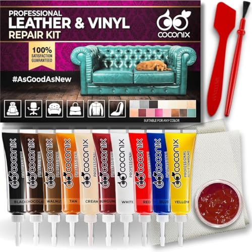 Coconix Kit de Reparación de Cuero y Vinilo | Repara rasgaduras, Agujeros, rayones y peladuras en Muebles, Asientos de Coche y Chaquetas | Fácil de Usar con Colores Personalizables
