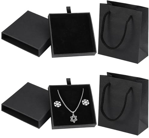 2 Piezas Caja Regalo para Joyas con 2 Bolsas de Regalo,6.7x6.7x1cm Cajitas de Carton para Regalos,Caja y Bolsa Regalo Cumpleaños,Cajas de Presentación para Cumpleaños Día de San Boda Valentín Navidad