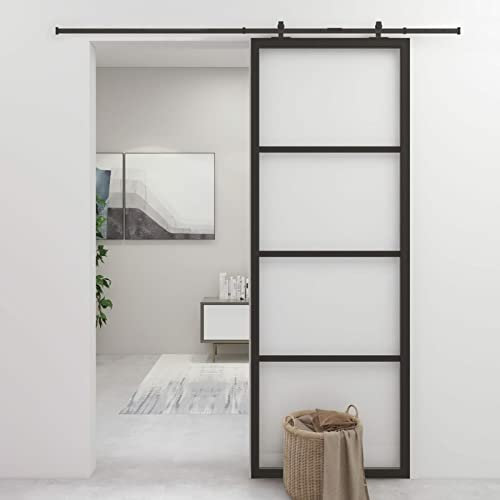 Moderno kit de puerta corredera de cristal transparente para oficina, cocina, sala de estar, marco de aluminio negro, vidrio ESG, 76 x 205 cm