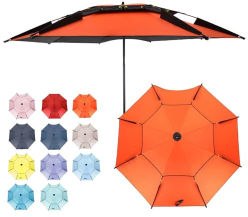HonunGron Parapluie de Pêche D'extérieur Robuste 200/220/240cm avec Ancre de Plage, Parasol de Plage, Parasol de Jardin Exterieur Anti UV, pour Plage, Balcon, Terrasse (240cm,Orange)